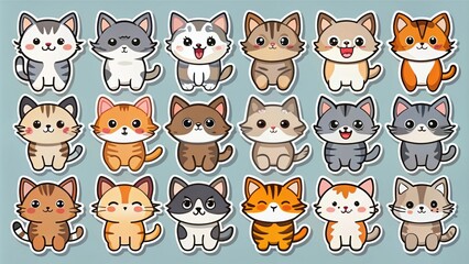 Adorable collection of cute cat stickers in a variety of poses and expressions, cute, cat, stickers, pack, adorable, playful