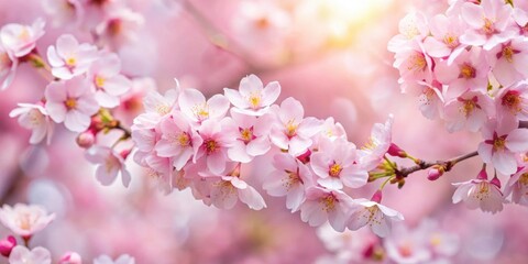 Fototapeta premium Sakura flower petals in full bloom, spring, pink, nature, cherry blossom, Japanese, beauty, floral, delicate, soft, romantic