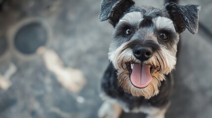 A Close-Up Portrait of a Miniature Schnauzer with its Tongue Out, Dog, Pet, Portrait, Animal