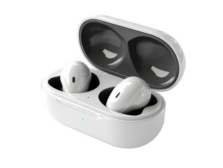 Wireless earbuds with charging case on Transparent background