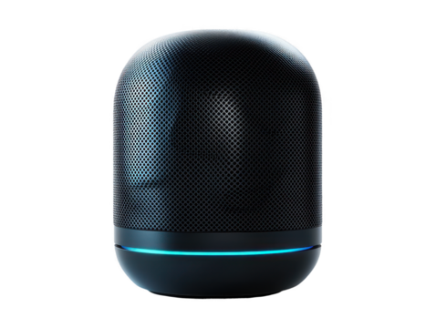 Voice-controlled smart speaker, 3D render on white background