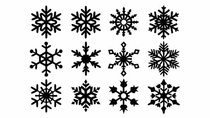 Snowflake silhouettes set. Snowflake symbols. Snow icon. Vector illustration