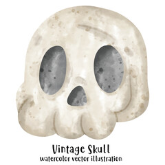 Skull vintage retro, watercolor vector illustration. Halloween