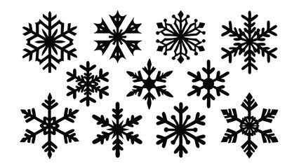 Fototapeta premium Snowflake vector elements set, snowflake silhouettes