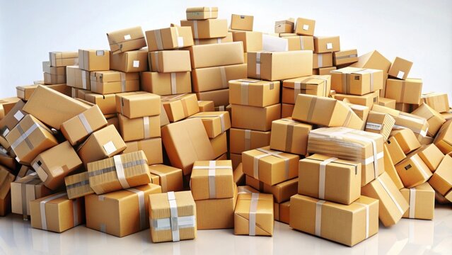 Pile of postal packages ready for delivery, packages, parcels, boxes, shipping, mail, logistics, distribution, courier