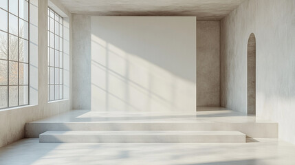 Fototapeta premium Blank white studio. White background studio. Generative AI.