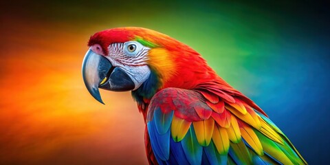 Fototapeta premium Vibrant macaw parrot with colorful feathers against gradient background, macaw, parrot, colorful, vibrant, feathers, gradient