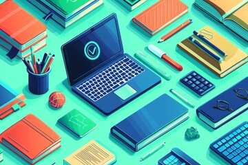 Illustration of educational learning tools set on table created with Generative AI