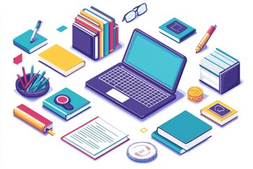 Illustration of educational learning tools set on table created with Generative AI