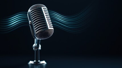 Abstract sound waves emanating from a retro microphone