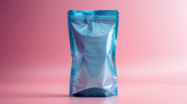 Mock up empty food zip bag standing, isolated on pastel background