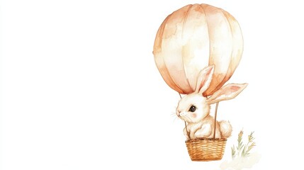 Whimsical Watercolor Bunny Hot Air Balloon, Watercolor Illustration, Animal Art, Hot Air Balloon, Bunny Illustration