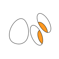 Two eggs with orange yolks and white shells