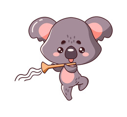 Kawaii panda playing harmonica flat color vector illustration. Cute wild animal brings melody to life during performance on white background