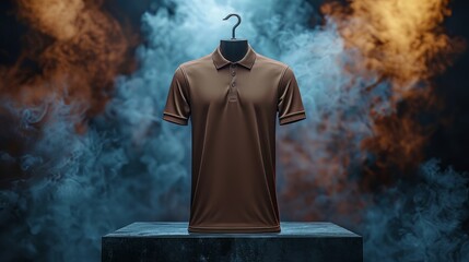 Obraz premium mock up front and back view of plain t-shirt product, black background with light smoke