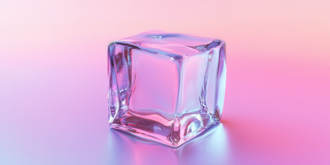 3D rendering of a glass ice cube on a pastel background, generative AI