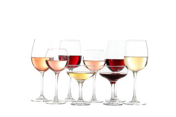 PNG, glasses with wine drink, isolated on white background.