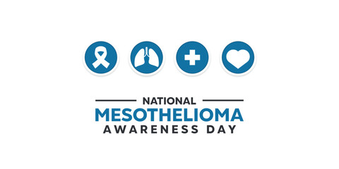 National Mesothelioma Awareness Day. Ribbon, lung, plus icon and heart. Great for cards, banners, posters, social media and more. White background