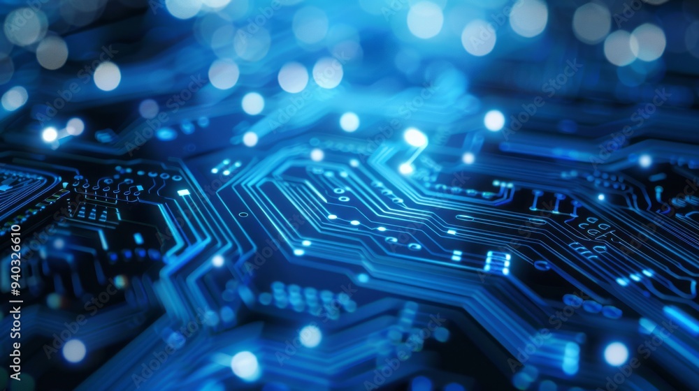 Poster abstract technology background with futuristic blue circuit board design featuring network lines and