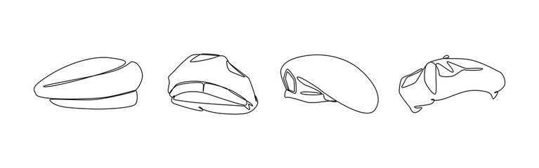 Set collection of beret hat. Editable line. Vector illustration.