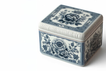 Porcelain box with a pattern. Space for text.