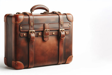 A leather suitcase on a light background. Place for dough.