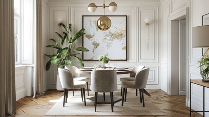 Fototapeta premium Eclectic Dining Room with Modern Elegance and Tropical Accents 