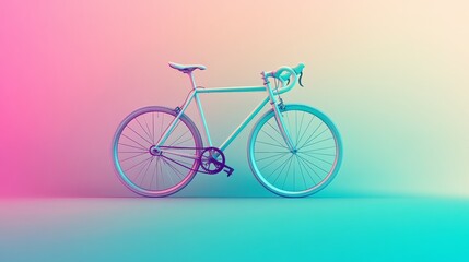 Obraz premium A sleek white bicycle stands on a colorful gradient background, symbolizing speed, freedom, and minimalist design. The vibrant colors create a modern and dynamic aesthetic.