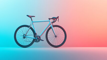 Obraz premium A sleek white road bike stands against a vibrant gradient background, symbolizing speed, freedom, fitness, and minimalist design.