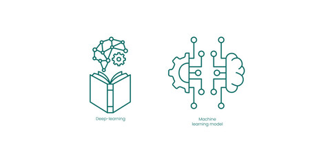Deep Learning and Machine Learning Module Vector Icons Set