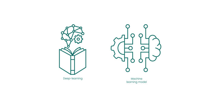 Deep Learning and Machine Learning Module Vector Icons Set