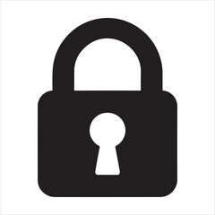 Lock icon, black silhouette victor style with white background