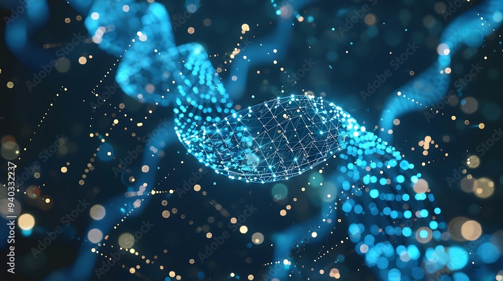 Poster Abstract digital network with glowing lights for interconnectedness complexity and dynamic flow of data in modern technology concept.