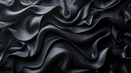 Fototapeta premium Luxurious sensual black background. An abstract surface of black fabric with many folds. Soft flowing elegant wallpaper