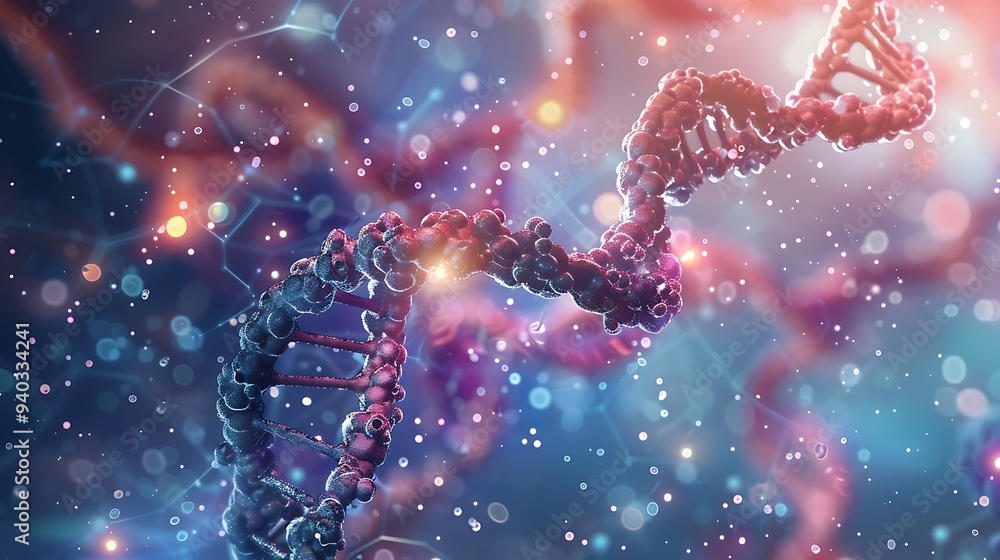Poster abstract representation of a dna double helix, highlighting the intricate molecular structure and it