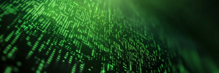 An abstract background of green binary code, symbolizing technology, data, programming, information, and the digital world.