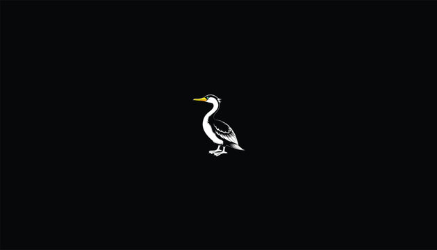 recommend clip art: Cormorant Perched on Rock – White Outline, Black Background