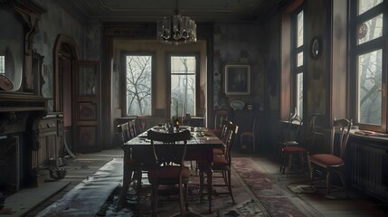 Fototapeta premium A Glimpse into an Abandoned Dining Room