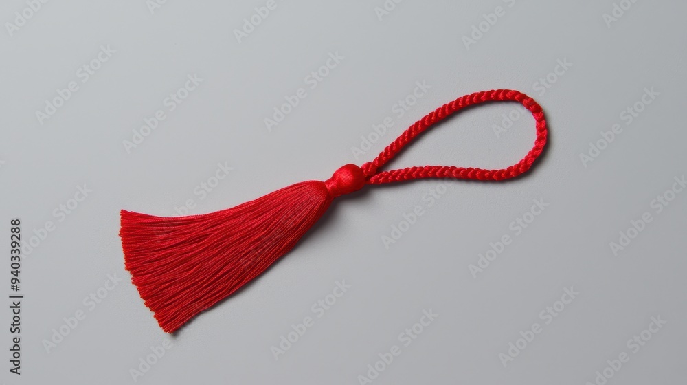 Poster red tassel on simple background - vivid decorative accessory in minimalistic setting