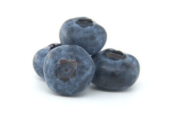 Close-up of fresh blueberries on a white background