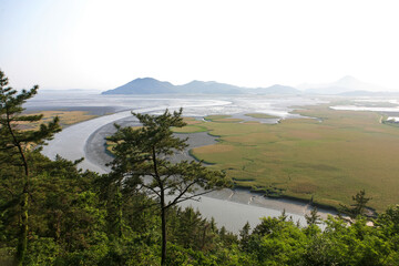 High-angle view of the waterway in Suncheonman Bay