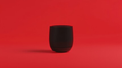 Minimalist Black Speaker Against a Bold Red Background Captured in a Studio Setting