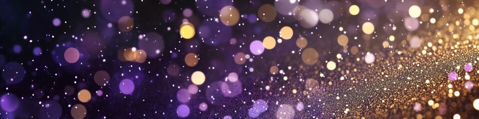 Enchanting Golden Fireworks and Purple Bokeh: Romantic Abstract Background for Valentine's Day, New Year's Eve, and Festive Celebrations. Elegant Minimalist Design with Copy Space for Holiday Marketin