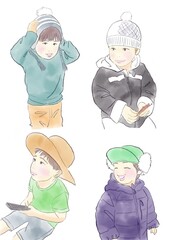 帽子をかぶっている男の子達のイラスト