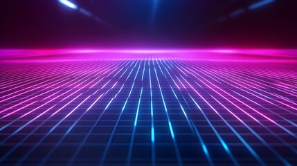 Abstract Neon Grid Background with Purple and Blue Lights