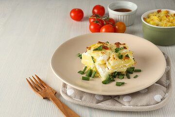 Concept of tasty and delicious homemade food - potato casserole