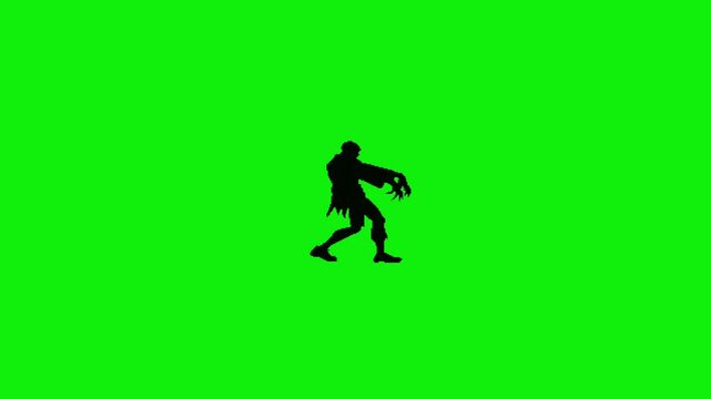 Animation of silhouette zombie walking through from left to the right side of green screen. Great for halloween party