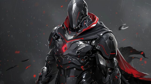 Cyborg assassin with advanced technology armor in cyberpunk style, AI generated image