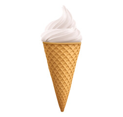 White vanilla soft ice cream swirl in waffle cone. Realistic 3d vector illustration of cold sweet summer milk dessert in poke cup with wafer texture. Frozen liquid twisted sugar creamy sundae snack.