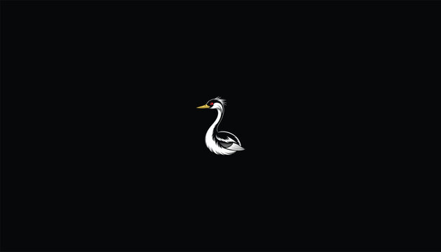recommend clip art: "Eared Grebe Logo, Minimalist Vector Design, Black and Golden Feathers, Red Eyes, Slender Body, White Outline, Black Background